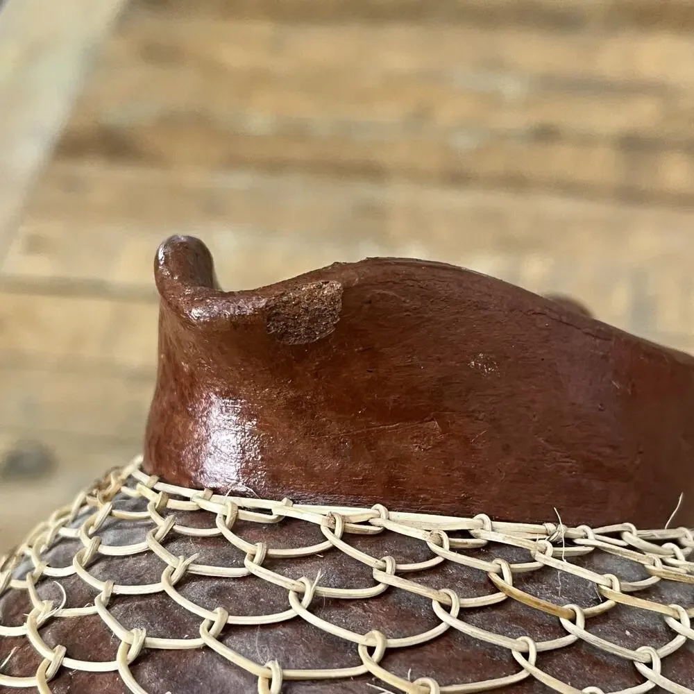Terracotta Earthenware Pitcher Hand-looped Rattan Netting 6.25” Tall
